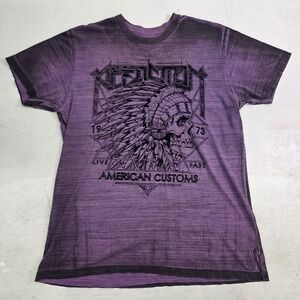Affliction Men's Y2K Sz XL T-Shirt Live Fast American Customs‎ Native Skull EUC